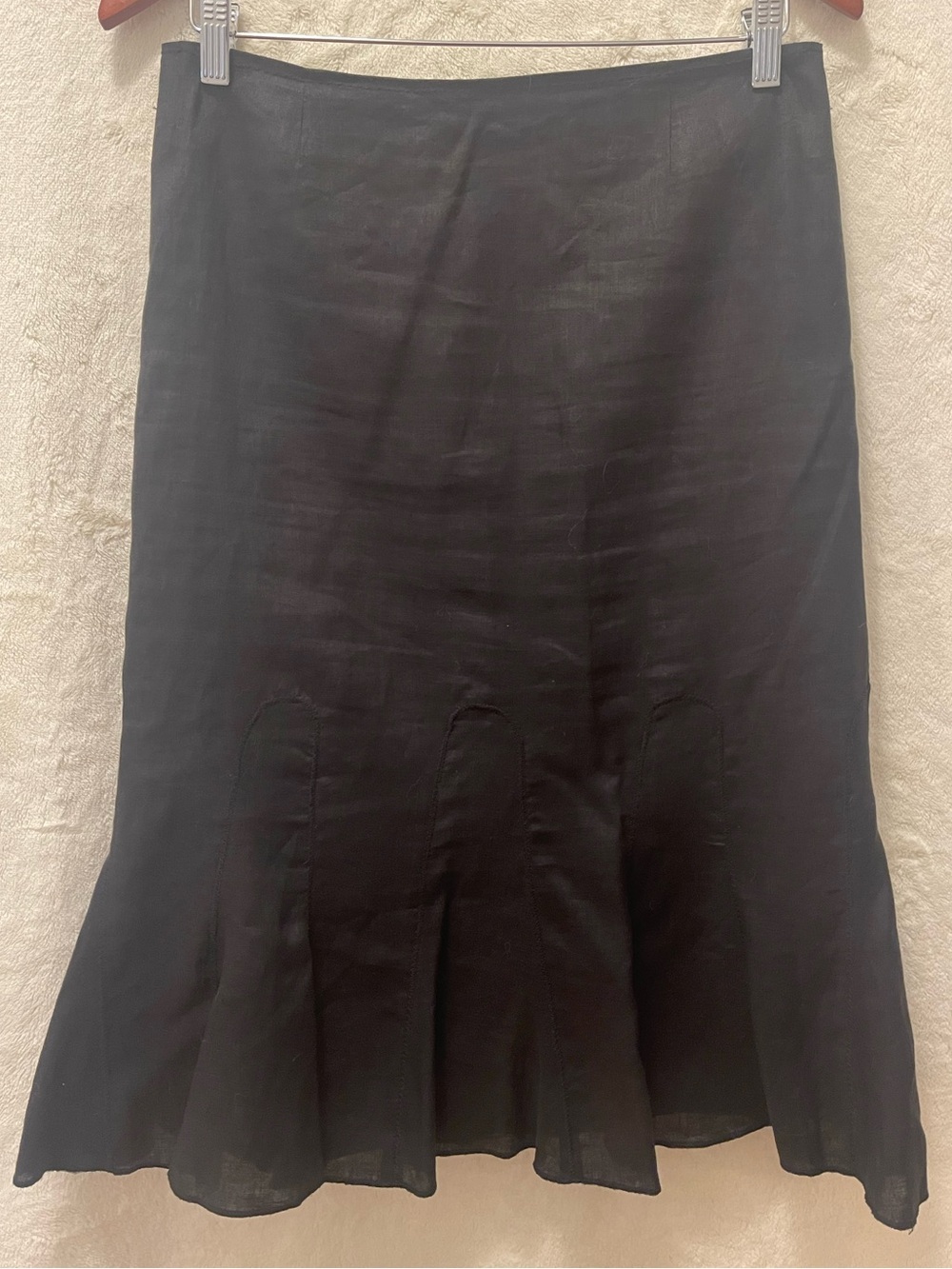 Dalia Collection Black A-Line Mermaid Flared Linen Midi Skirt